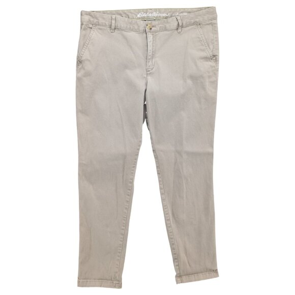Eddie Bauer Boyfriend Chino Pants Womens Khaki Beige Flat Front Size 12 - Picture 1 of 11